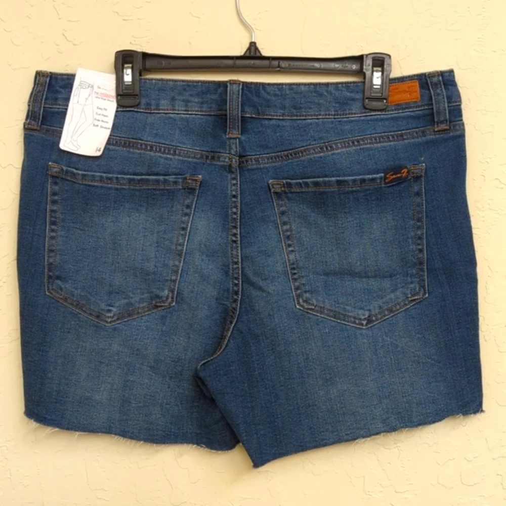 Seven 7 the Weekend Mid Rise Raw Hem Boyfriend Denim Jorts Shorts Size 14